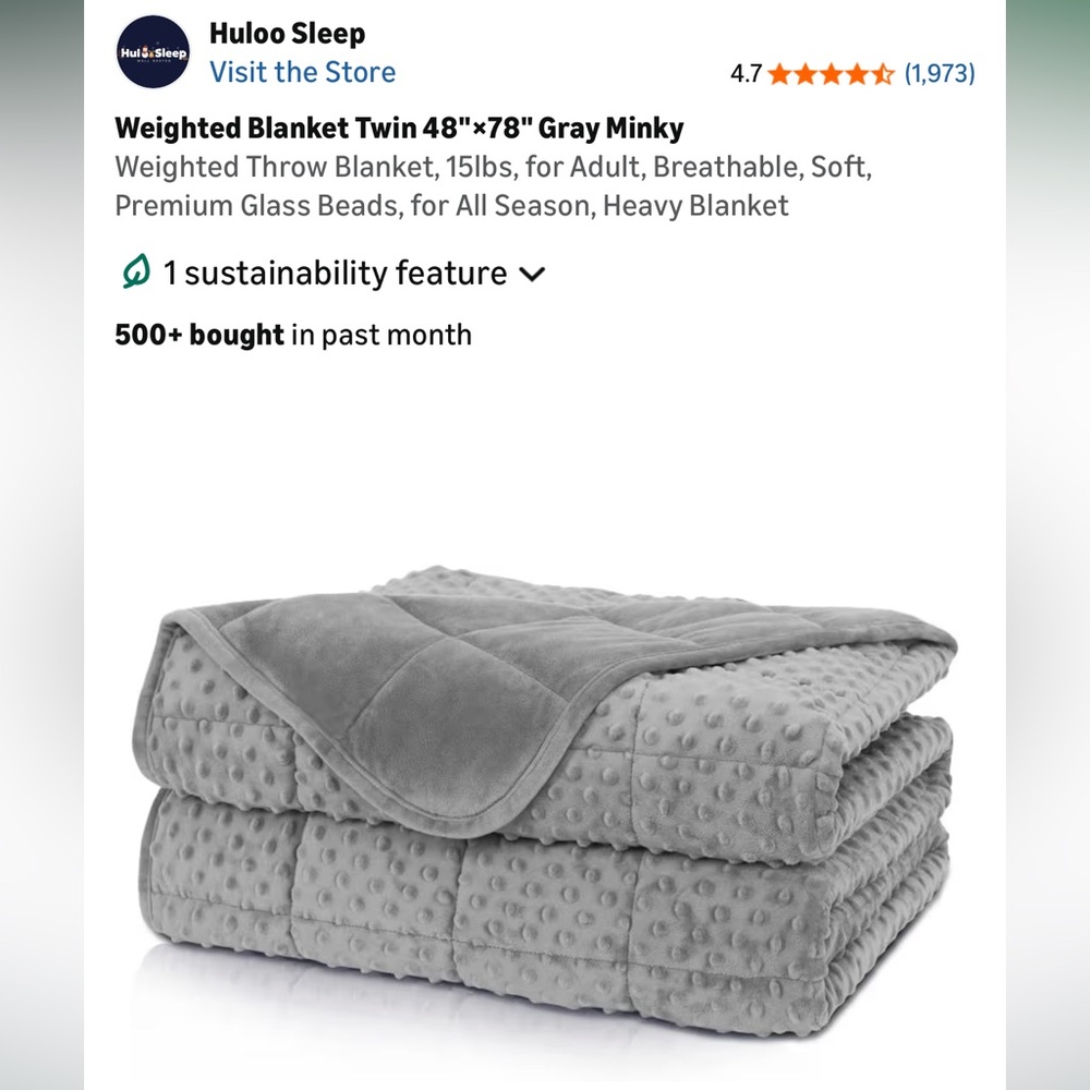 HulooSleep Weighted Blanket Twin 48"×78" Gray Minky NWT